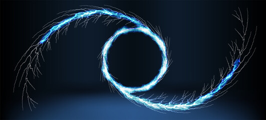 Poster - Electric arcs create a mesmerizing circular pattern in a dark background with vivid blue colors