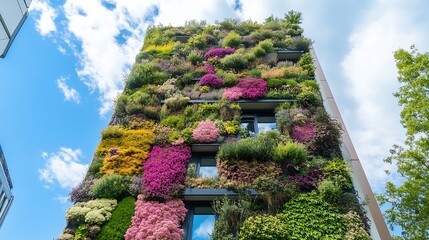 Poster - Colorful living wall teeming with plant life presenting a perfect example of urban ecological design : Generative AI