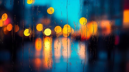 Aufkleber - Gorgeous urban view through a rain soaked window displaying colorful bokeh lights in the city : Generative AI