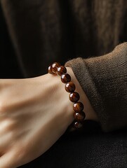 Poster - Elegant brown tiger eye bracelet on a hand showcasing its rich colors and natural beauty : Generative AI