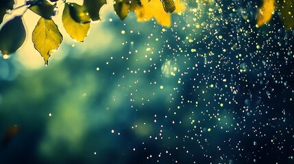 Poster - Morning Dew on Leaves with Glimmering Raindrops in a Soft Focus Nature Setting : Generative AI