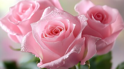 Poster - Charming view of pink roses with dew drops highlighting their exquisite beauty : Generative AI