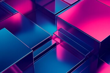 Leinwandbilder - Minimalist composition of shiny geometric shapes in stunning pink and blue lighting reflecting modern design : Generative AI