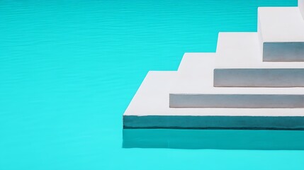 Leinwandbilder - Contemporary white steps leading into sparkling turquoise pool water : Generative AI