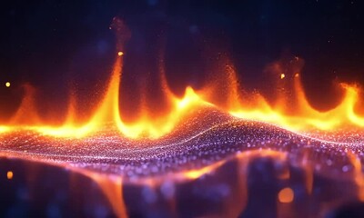 Poster - Abstract fiery wave with glowing particles