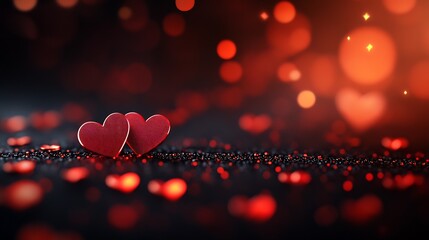 Aufkleber - Red heart decorations against a backdrop of soft bokeh lights creating a romantic and festive atmosphere : Generative AI