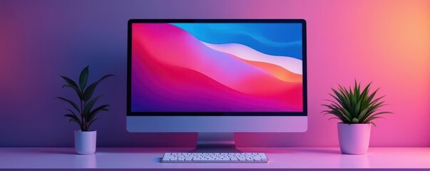 Desktop showcasing flat design website, smooth gradients, website, abstract, technology