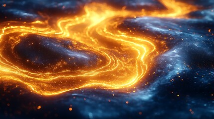 Wall Mural - a mesmerizing fusion of liquid gold and deep sapphire blue, swirling in an infinite cosmic dance, gl