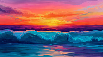 Wall Mural - colorful abstract water surface reflecting light in vibrant hues during twilight hours. gloaming wav