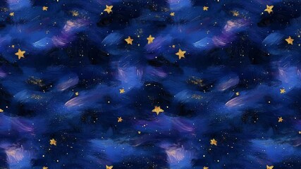 Poster - Seamless looping video pattern of golden stars in deep cosmic purple space.