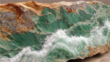 Aufkleber - Natural jade stone formation showcasing vibrant green hues and textured surface