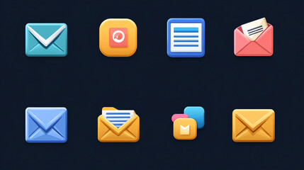 Poster - Email icons set vector illustration communication message mail envelope inbox send receive correspondence design 3d