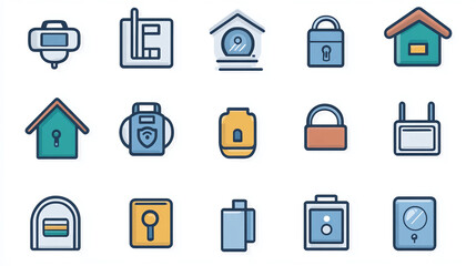 Poster - Security icons vector set home safety lock protection elements design collection modern style graphic resource