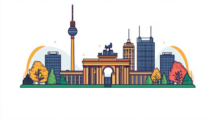 Poster - Berlin germany skyline illustration brandenburg gate and tv tower travel landmark tourism cityscape art