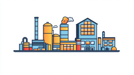 Poster - Factory industrial buildings cartoon illustration vector graphic design production manufacturing plant landscape
