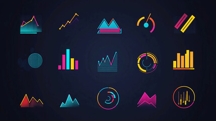 Poster - Infographic data visualization neon charts and graphs for business analysis and presentation slides use
