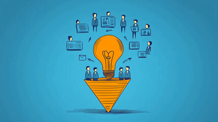 Poster - Illustration of business team collaboration and brainstorming for new ideas and innovation process