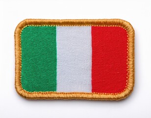 Embroidered italian flag patch with golden border on white background