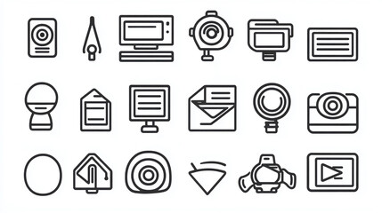 Fototapete - Collection of outline icons representing various technology and communication devices vector illustration