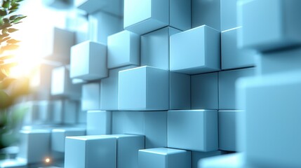Fototapete - Abstract cube wall. Sunlight filters through