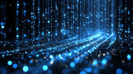 Fototapete - Abstract digital rain of glowing particles