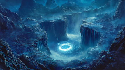 Wall Mural - abyssal chasm, underwater world, deep sea mystery, oceanic trench, digital art, submerged landscape,