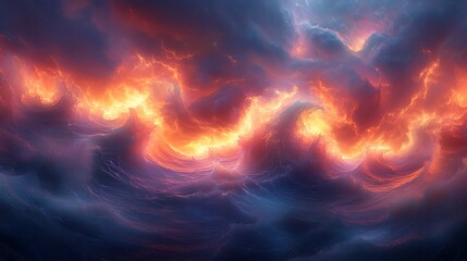 Wall Mural - a storm of luminous fractals, colliding and merging in an infinite cosmic ballet, waves of iridescen