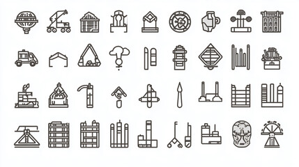 Poster - Line art icons collection of various objects and symbols for web design and graphic projects vector set