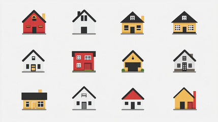 Poster - Colorful houses vector icons set real estate property home building residential architecture design illustration