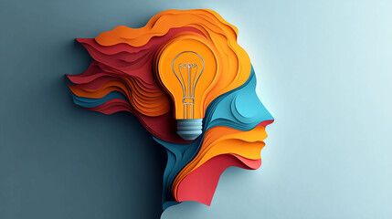 Poster - Creative thinking idea concept light bulb in head innovation knowledge inspiration solution mind power design