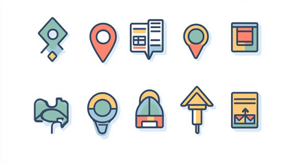 Poster - Vector location map pin pointer navigation travel destination gps route marker icon set design elements