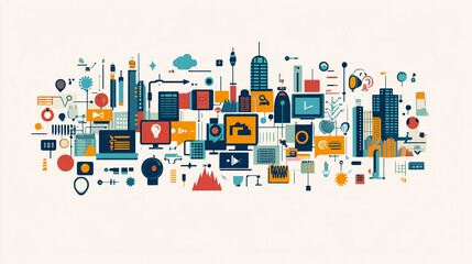 Fototapete - Abstract technology city network connection communication data information illustration vector design
