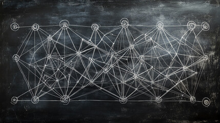 Poster - Network connection abstract art on chalkboard for data science and technology concept design idea