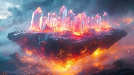 Wall Mural - a surreal floating island made of translucent prisms, refracting vibrant beams of light, hovering ab