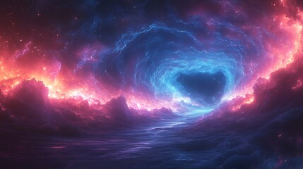 Wall Mural - a surreal floating landscape of luminous, fractal-like patterns stretching into infinity, glowing wi