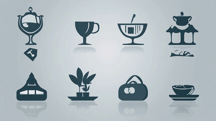 Poster - Vector icons set kitchenware tableware utensils cooking equipment home decor symbols in blue gray gradient