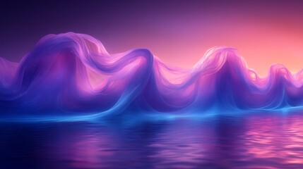 Wall Mural - a surreal horizon of shimmering, liquid silk flowing like an endless wave, reflecting deep cosmic pu