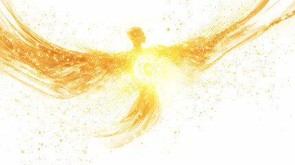 Wall Mural - arcane explosion of light particles, luminous glyphs spinning within magical wisps, white background