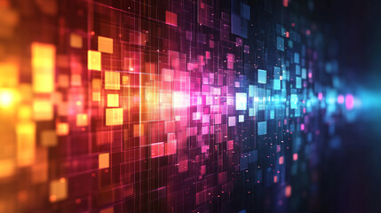 Poster - abstract technology background with glowing cubes and colorful light effects for digital design