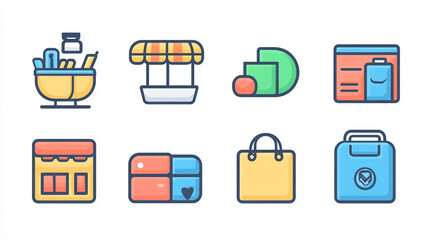 Poster - Ecommerce store front icons set for online shopping and retail business marketing and product promotion use