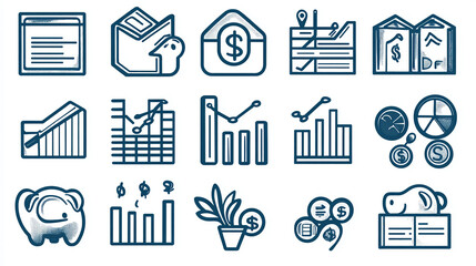 Poster - Financial charts and graphs vector icons set for business analysis and investment planning strategy design