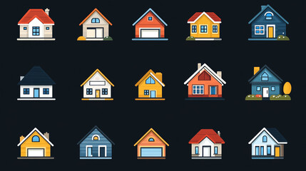 Poster - Collection of flat design house icons for real estate and property investment, home and building concept