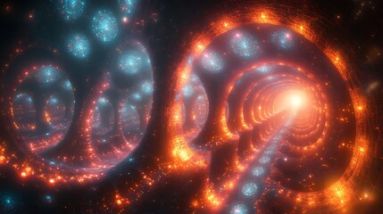 Wall Mural - a symphony of radiant, self-illuminated geometric structures, interwoven with intricate fractal patt