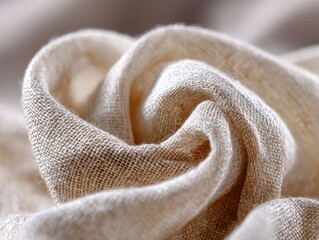 cream-colored fabric swirled into a soft, textured spiral, showcasing intricate patterns with fine, 