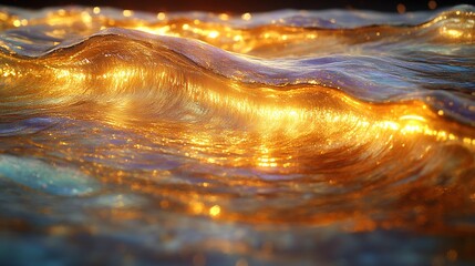 Wall Mural - a vast ocean of molten gold and sapphire fluid rippling under an unseen force, creating endless wave