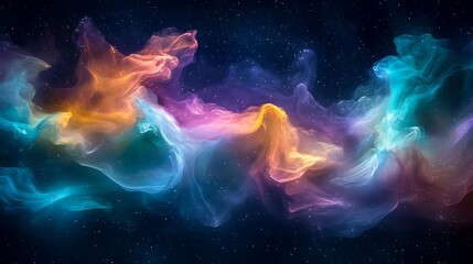Wall Mural - a vibrant, shifting nebula made of iridescent silk, softly flowing with deep emerald, amethyst, and 