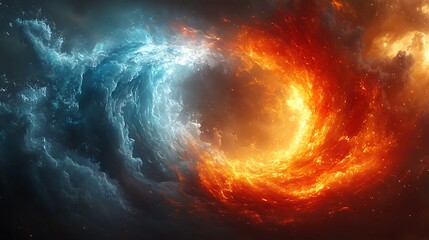 Wall Mural - a vortex of fire and ice, seamlessly blending into a captivating dance of swirling motion, with burs