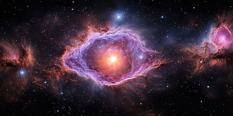 Wall Mural - Nebula Space Background with Bright Central Star Swirling Ethereal Pink and Purple Gases