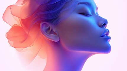 Poster - A serene portrait featuring a woman with closed eyes, bathed in soft, colorful light.