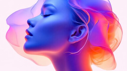 Poster - A beautiful woman's face in profile, illuminated by vibrant and ethereal colors.